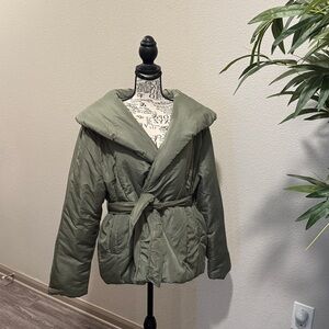 Entro Sage Green Belted Puffer Jacket